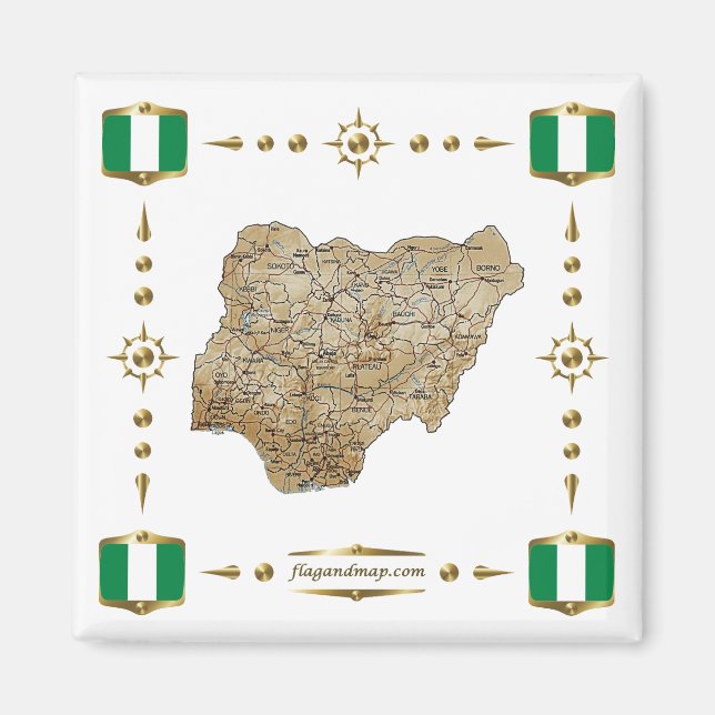 Nigeria Karte + Flaggen-Magnet Magnet (Vorne)