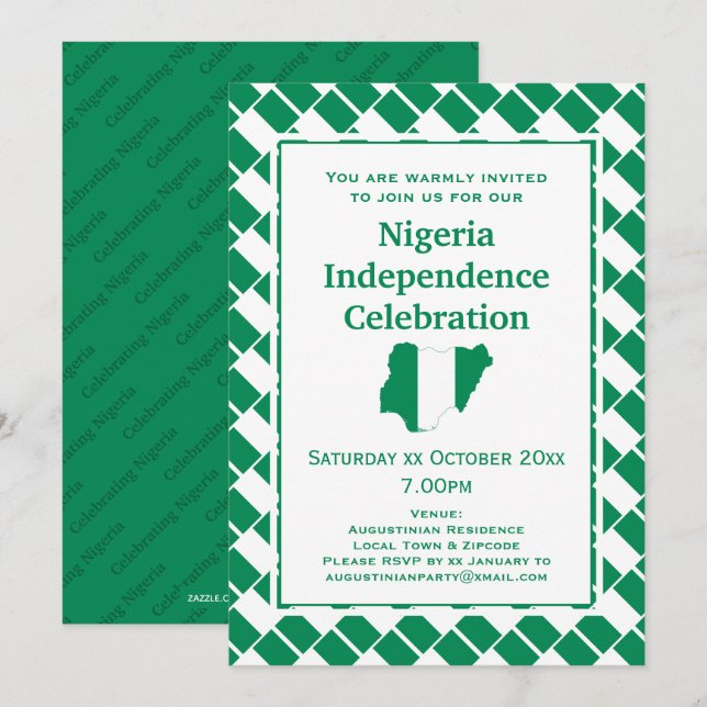 NIGERIA UNABHÄNGIGKEIT FEIERSCHREIBUNG nigerianisc Einladung (Vorne/Hinten)