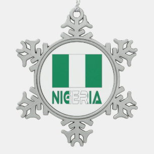 Nigerianische Flagge und Nigeria Schneeflocken Zinn-Ornament