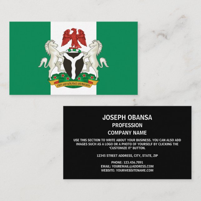 Nigerianische Flagge und Wappen, Flagge Nigerias Visitenkarte (Vorne/Hinten)