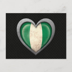nigerianische Herzenflagge Stahlmesheffekt Postkarte