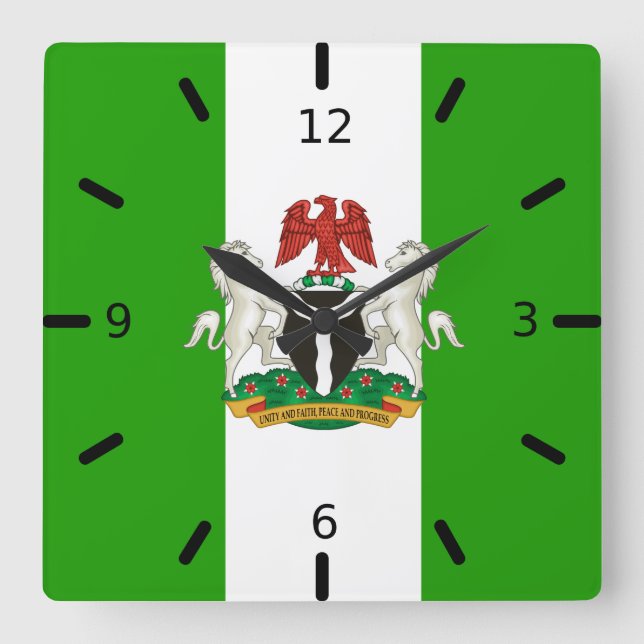 Nigerias Wappenflagge Quadratische Wanduhr (Vorderseite)