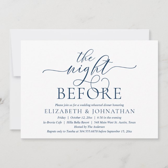 Night Before, Navy Blue, Probe Dinner Einladung (Vorderseite)