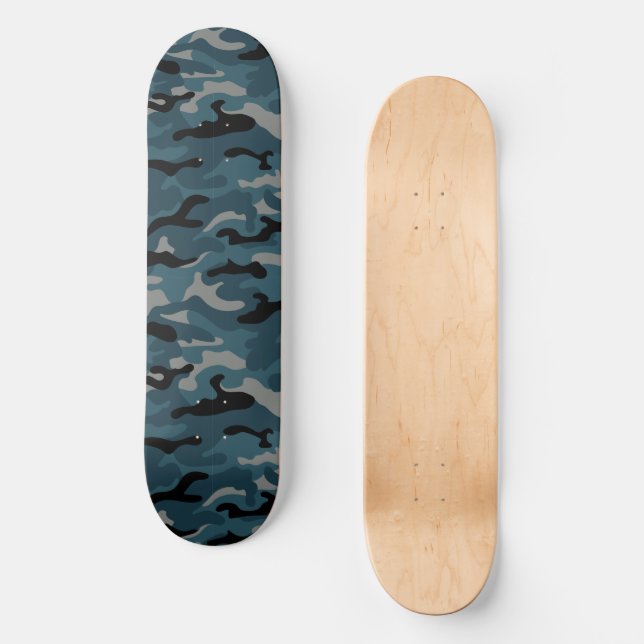 Night Blue Camouflage Camouflage Skateboard (Vorderseite)