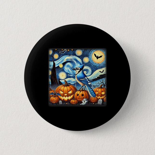 Night Blue Jay Halloween Button (Vorderseite)