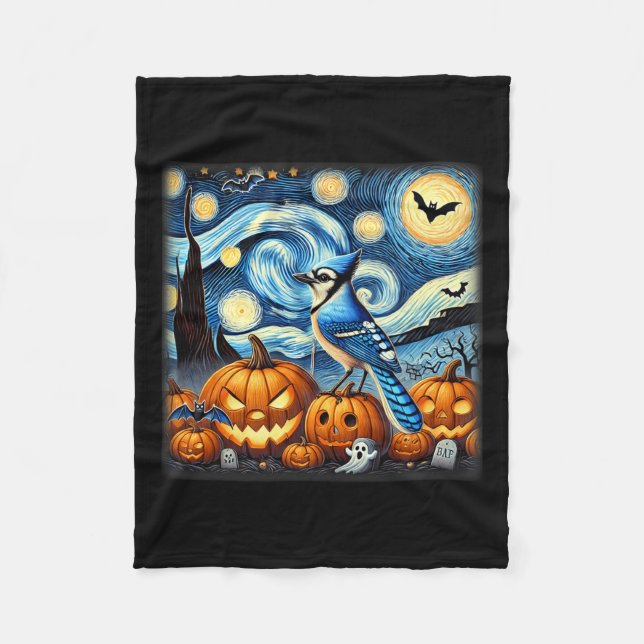 Night Blue Jay Halloween Fleecedecke (Vorderseite)