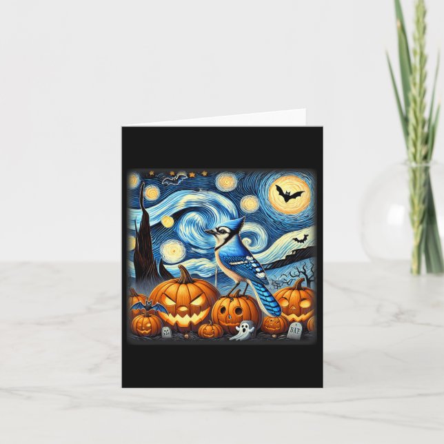 Night Blue Jay Halloween Karte (Vorderseite)