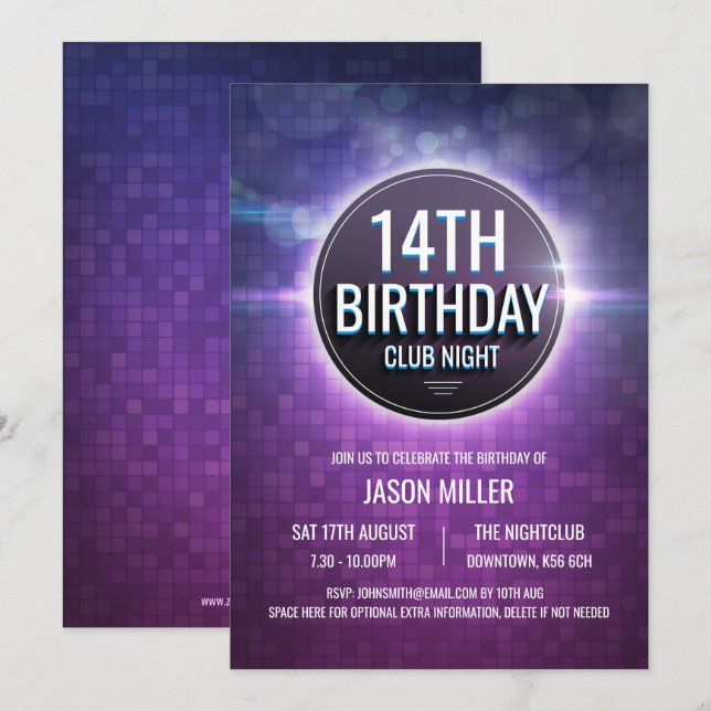 Night Club Ado Anniversaire Invitation de fête (Devant / Derrière)