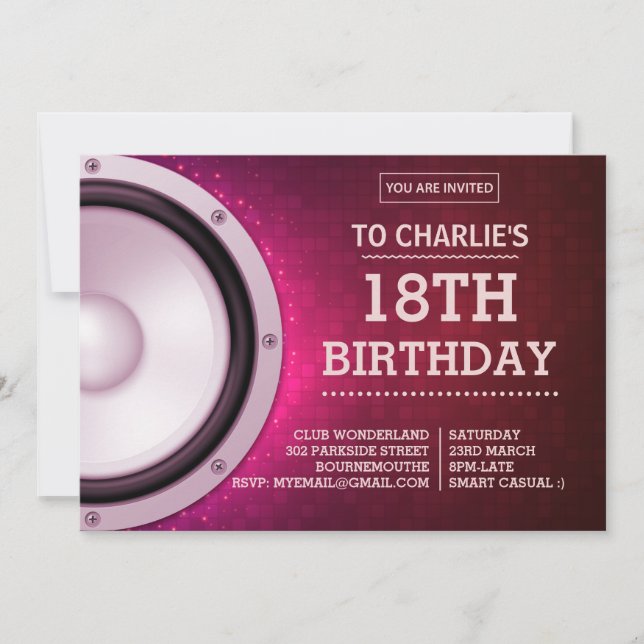 Night Club Thema rosa Einladung (Vorderseite)