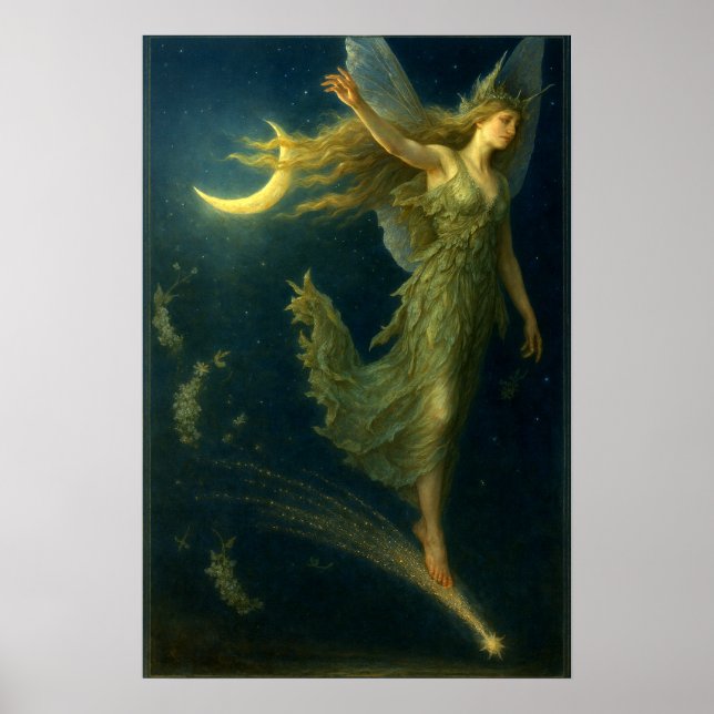 Night Fairy Riding On A Shooting Star Fantasy Art Poster (Vorne)