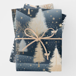 Night Forest Winter Village Geschenkpapier Set