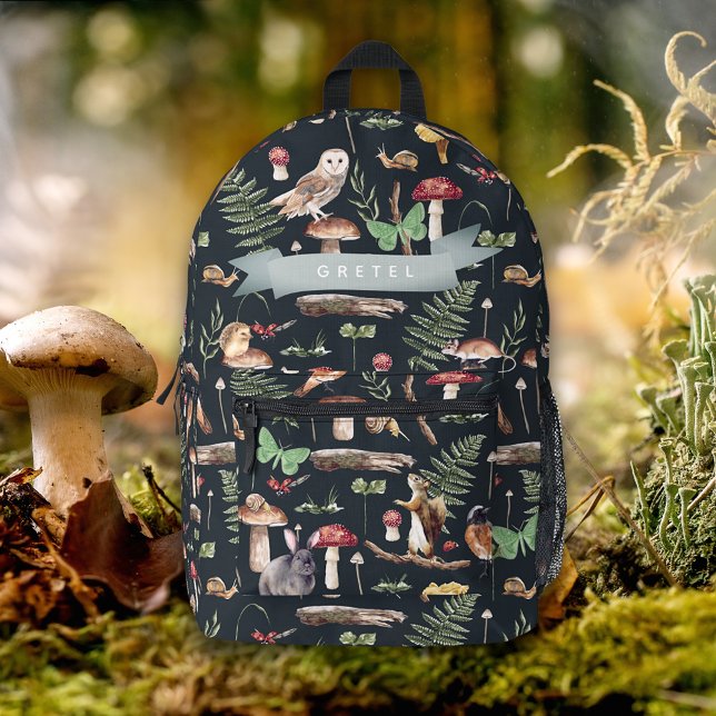 Night Forest Woodland Tiere Marine Blue Bedruckter Rucksack (Von Creator hochgeladen)