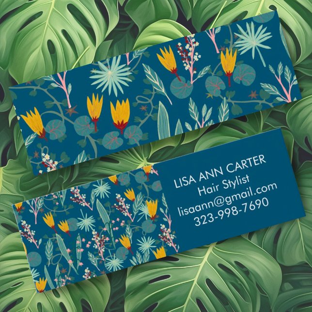Night Garden Floral Botanisches Muster dunkelblau Mini Visitenkarte (Mini custom business cards with a sweet design of a floral garden in deep blue)