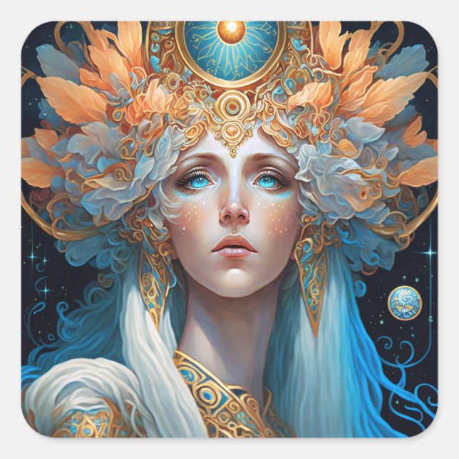 Night Goddess Queen Fantasy Art Quadratischer Aufkleber (Vorderseite)
