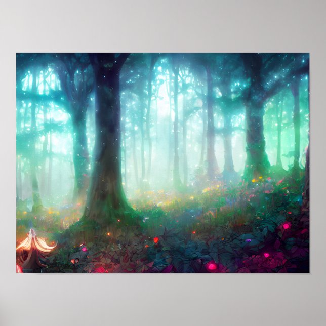Night Green MythForest - Dreamy Fantasy Art Poster (Vorne)