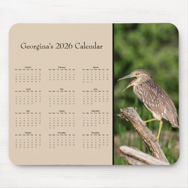 Night Heron: Customize full year 2026 calendar  Mousepad (Vorne)