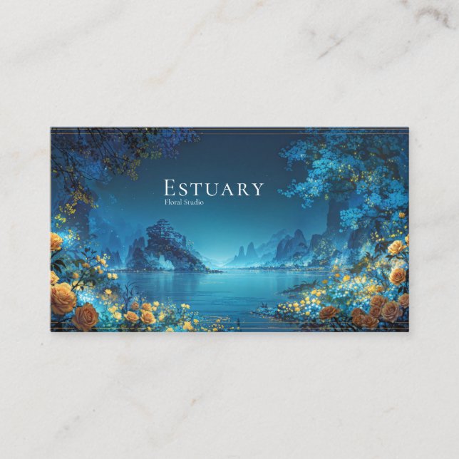 Night Landscape Gold Floral Turquoise Lake Visitenkarte (Vorderseite)