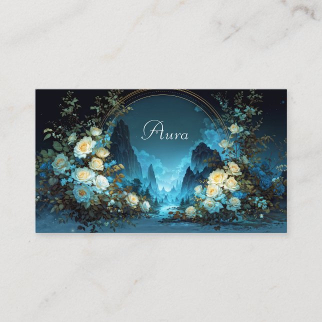 Night Landscape Yellow Rose Floral Arch Visitenkarte (Vorderseite)