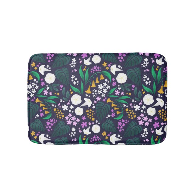 Night Moon Garden Floral Botanisches Muster Badematte (Vorderseite)