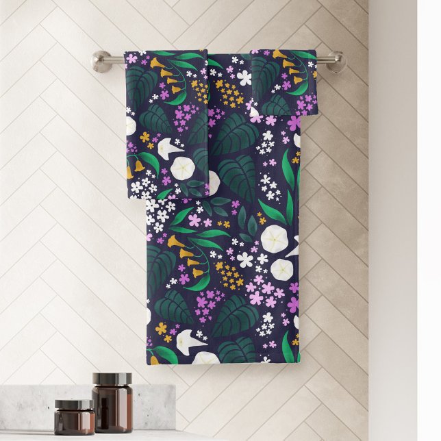 Night Moon Garden Floral Botanisches Muster Badhandtuch Set (Moon Garden Bath Towel Set)