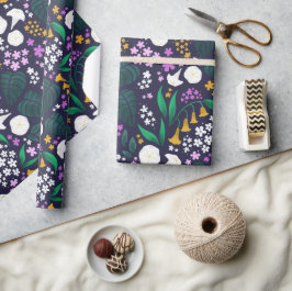 Night Moon Garden Floral Botanisches Muster Geschenkpapier