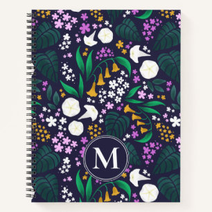 Night Moon Garden Floral Botanisches Muster Notizbuch