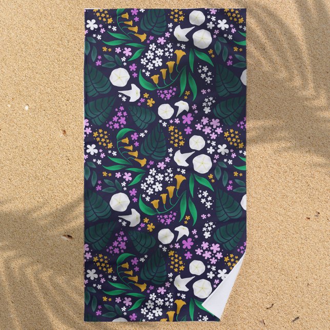 Night Moon Garden Floral Botanisches Muster Strandtuch (Moon Garden Floral Beach Towel)
