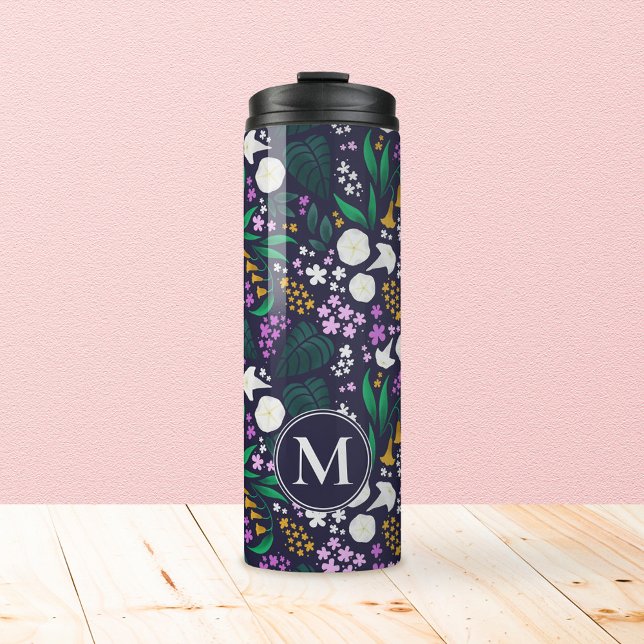 Night Moon Garden Floral Botanisches Muster Thermosbecher (Moon Garden Monogram Tumbler)