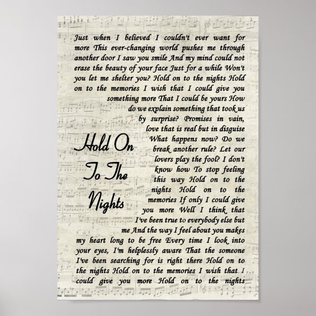 Night On Song Lyric Vintages Script Poster (Vorne)