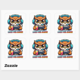 Night Owl Gamer Mascot Fun Gaming Illustration Quadratischer Aufkleber