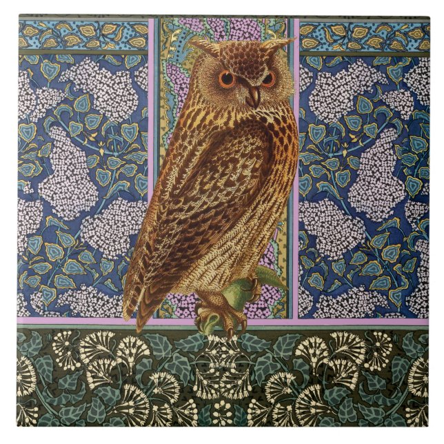 NIGHT OWL, LILLACS UND BLÄTTER Art Nouveau Floral Fliese (Vorderseite)