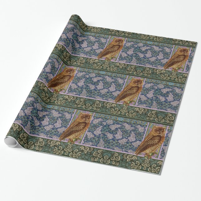 NIGHT OWL, LILLACS UND BLÄTTER Art Nouveau Floral Geschenkpapier (Ungerollt)