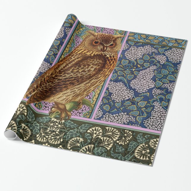 NIGHT OWL, LILLACS UND BLÄTTER Art Nouveau Floral Geschenkpapier (Ungerollt)