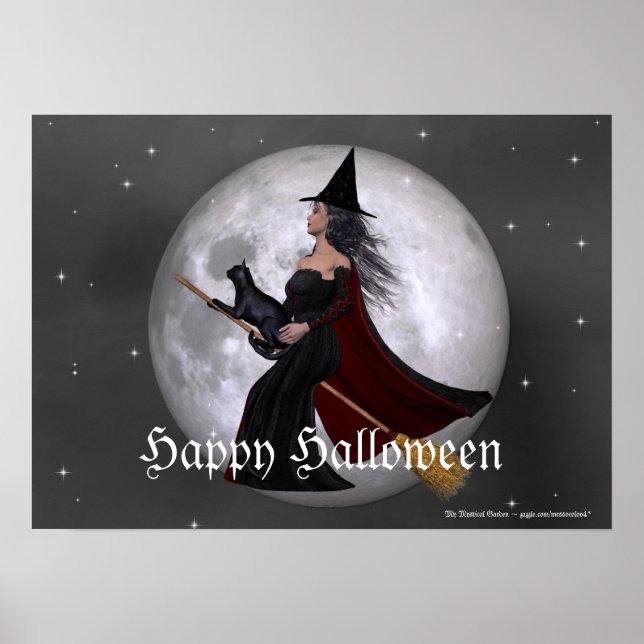 Night Ride :: Witch & Her Cat Customizable Poster (Vorne)