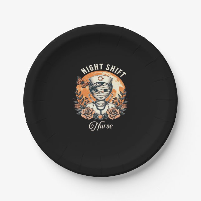 Night Shift Nurse Mummy Halloween Gesundheitsflora Pappteller (Vorderseite)