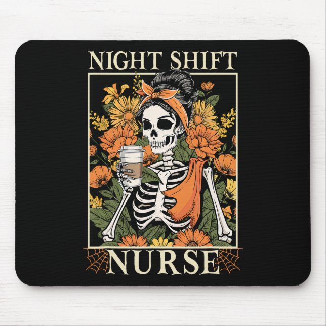 Night Shift Nurse Skeleton Halloween Rn Nurses Wom Mousepad (Vorne)