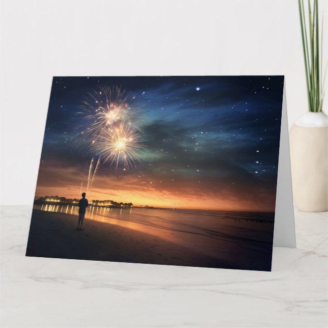 Night Sky Beach Fireworks Karte (Vorderseite)