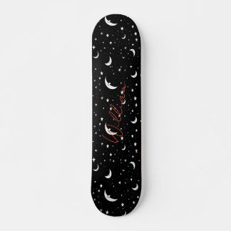 Night Sky Black Cartoon Moons Stars Pattern Skateboard