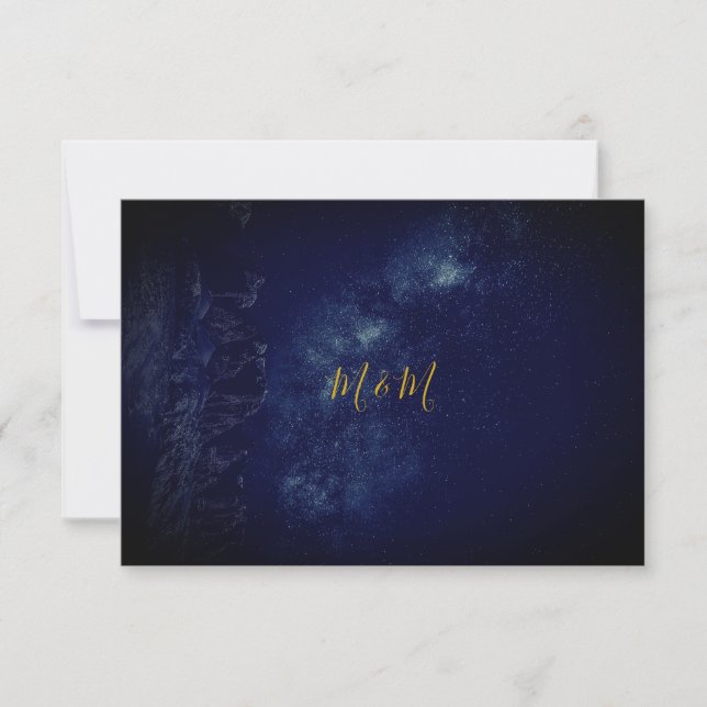 Night Sky Blue Gold Monogram UAWG RSVP Karte (Vorderseite)
