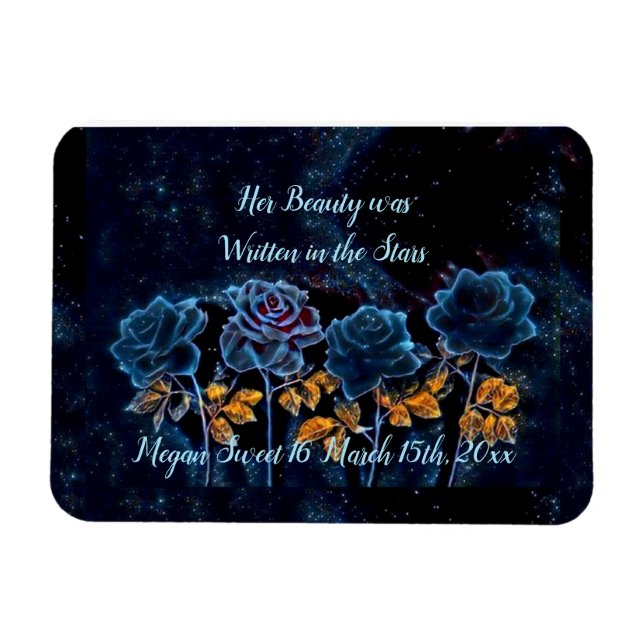 Night Sky Blue Rose Gold Leaf Ihre Schönheit Sweet Magnet (Horizontal)