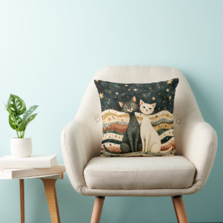 Night Sky Cats Throw Pillow Kissen