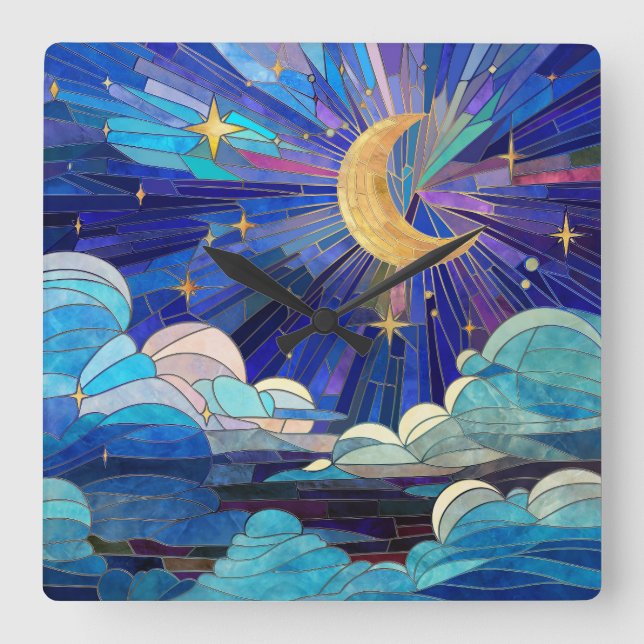 Night Sky - Digital Art Mosaik Quadratische Wanduhr (Vorderseite)