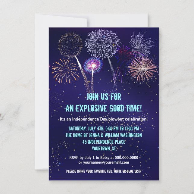 Night Sky Fireworks 4. Juli Party Einladung (Vorderseite)