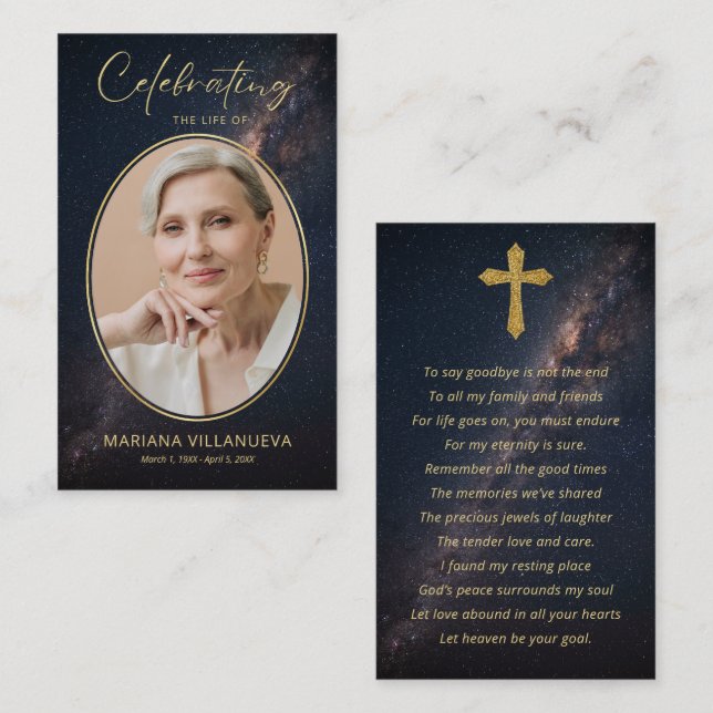 Night Sky Funeral Memorial Prayer Photo Cards Visitenkarte (Vorne/Hinten)