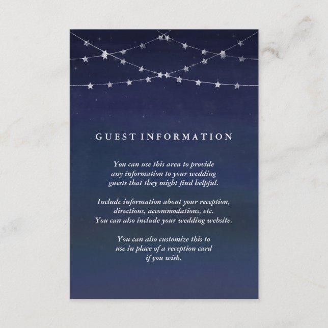 Night Sky Garlands of Stars Wedding Guest Info Begleitkarte (Vorderseite)