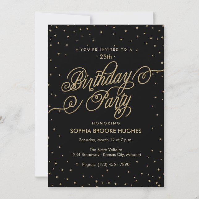 Night Sky Gold & Black Extravagant Birthday Party  Einladung (Vorderseite)