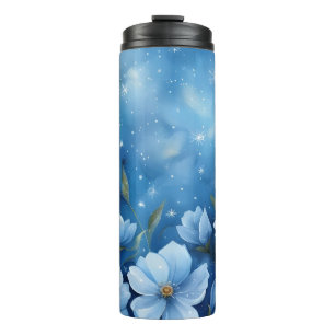 Night Sky mit Stars und Blume Digitale Kunst Thermosbecher