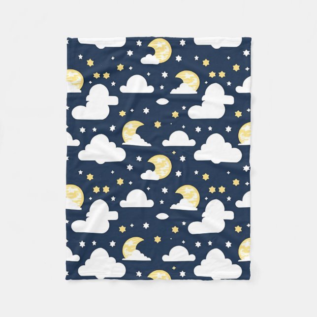 Night Sky mit Sternen, Mond und Wolken Fleecedecke (Vorderseite)