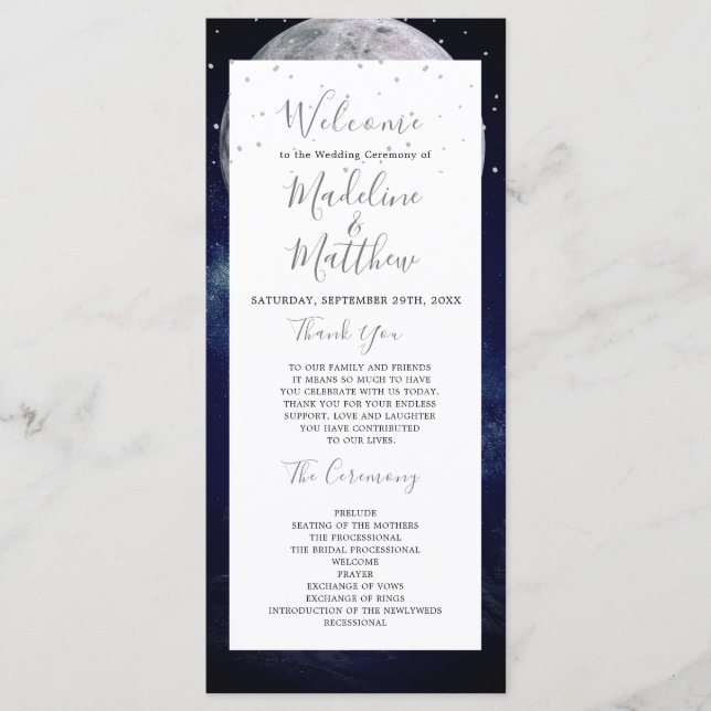 Night Sky Moon Celestial Elegante Hochzeit Willkom Programm (Vorderseite)