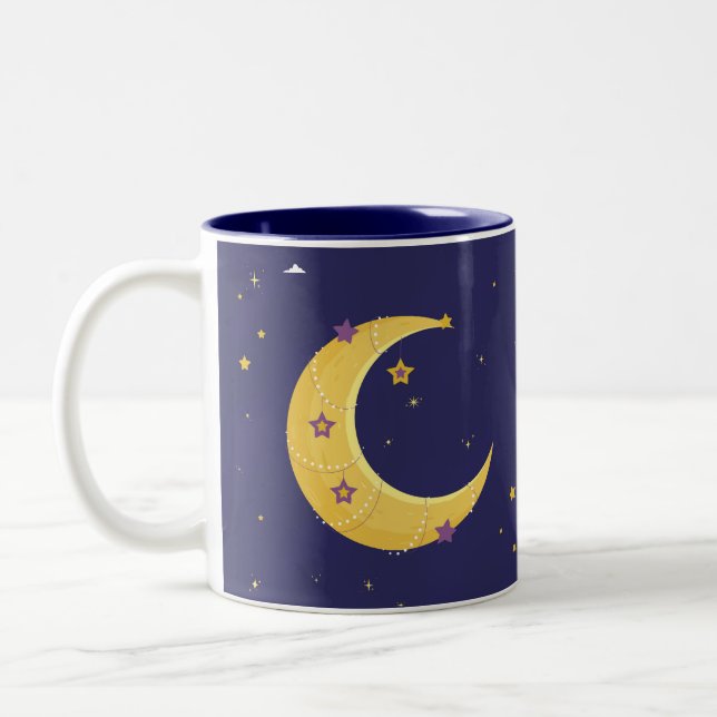 Night Sky Moon mit Sternen Zweifarbige Tasse (Links)